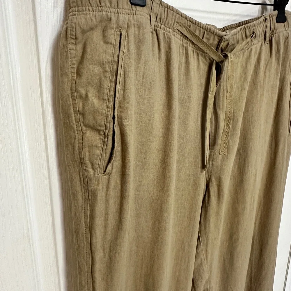 Club Room Luxury Mens XL Tan 100% Linen Drawstring Elastic Waist Pants